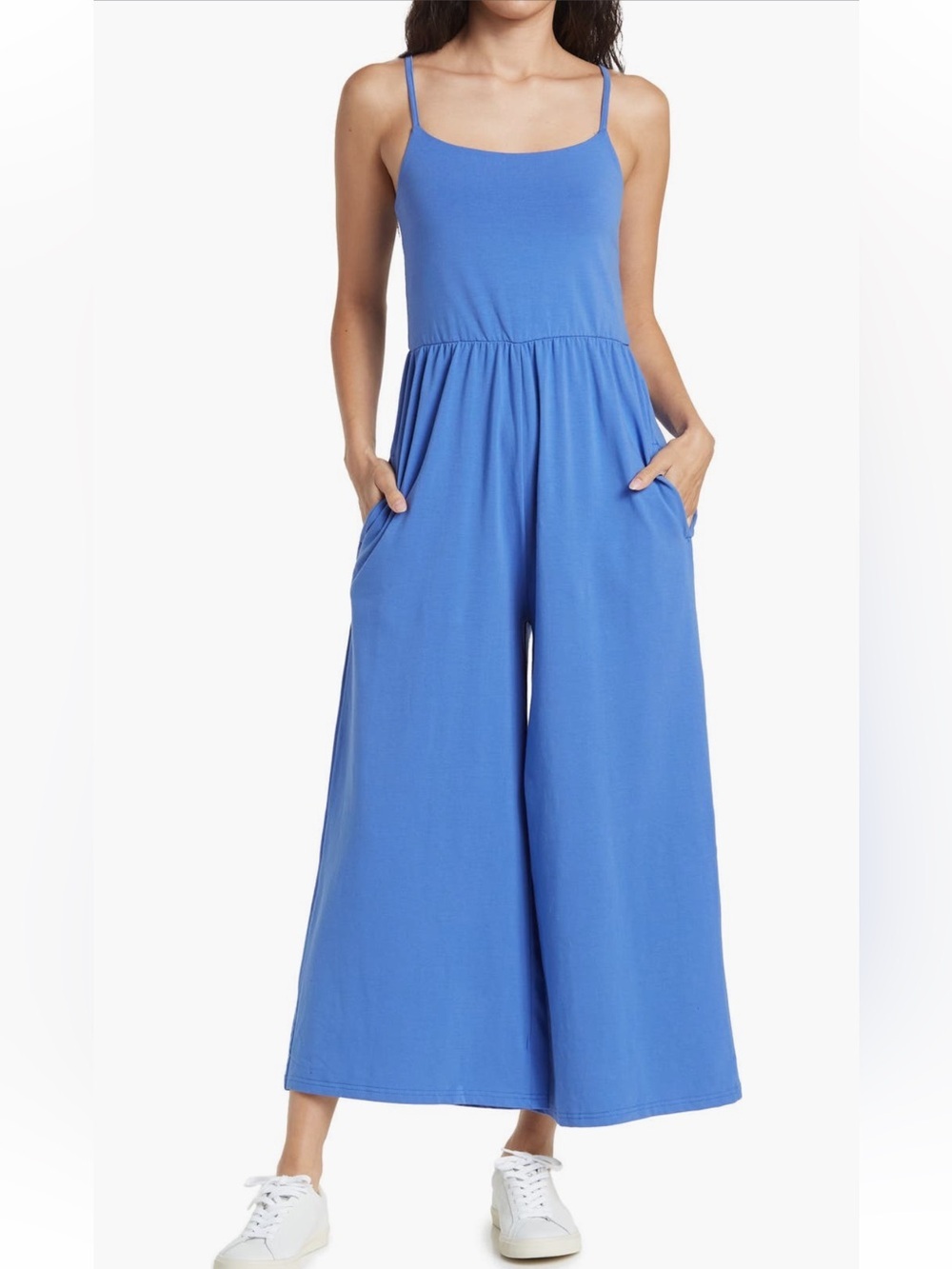 RDI Green Knit Wide Leg Jumpsuit Medium Sleeveless Spaghetti Strap Pockets - Picture 3 of 10